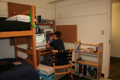 James' desk is just inside the front door.