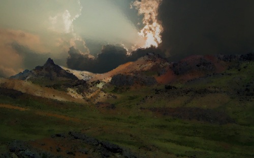 Peruvian Andes, mirrored, with a Georgia cloudscape