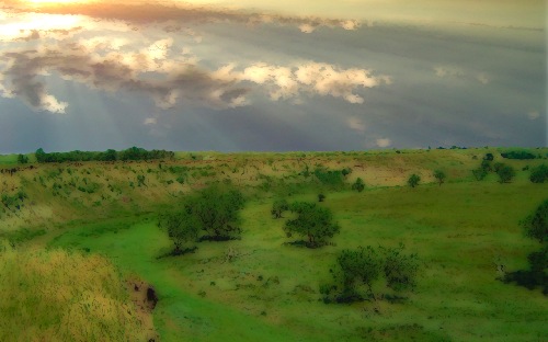 The Dakota homestead with a Shadehill sunset as an afternoon sky