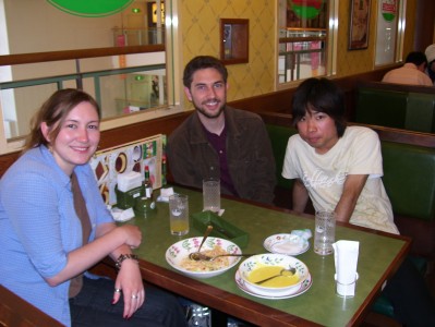 Eating lunch with college friend and Japanese guy
