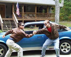 Micah and Seth in front of our house