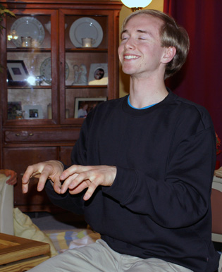 Micah playing charades in Wilmington