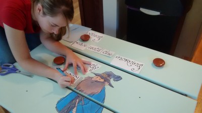 My friend Katie helped out by tracing the words onto the dresser drawers using carbon paper.