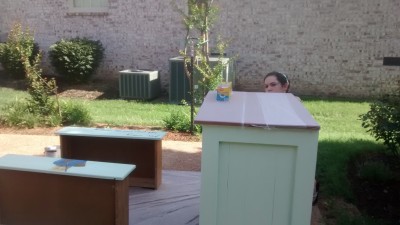 Finishing touches: We sprayed a few coats of gloss sealer over the green flat paint.