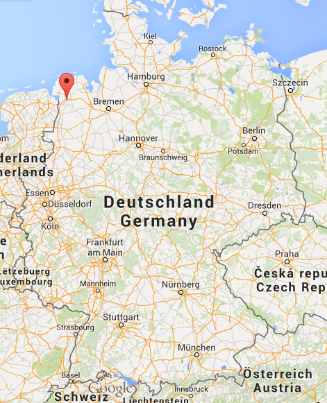 The red balloon marks where we stayed in East Friesland.